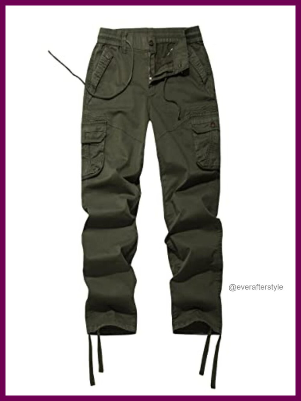 Women's Mid Rise Drawstring Cargo Pants Multi-Pocket Cotton Spandex Hiking